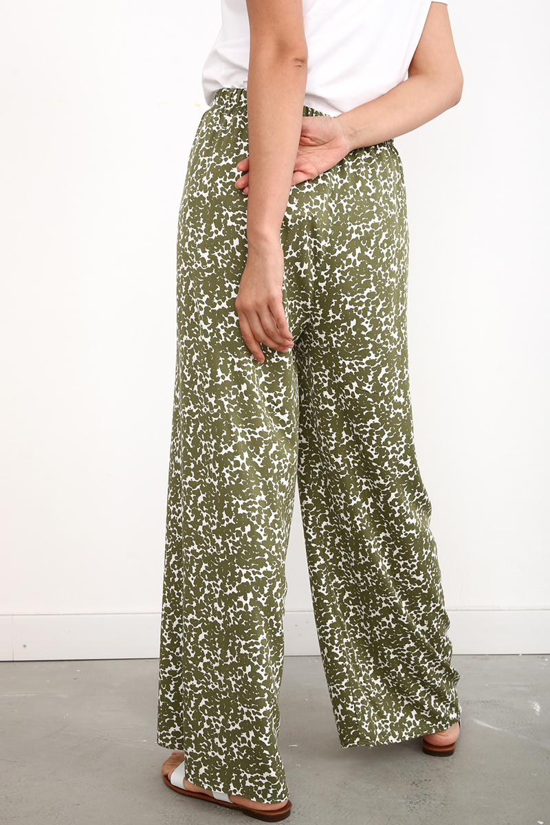 Patterned Elastic Waist Viscose Fabric Comfy Pants