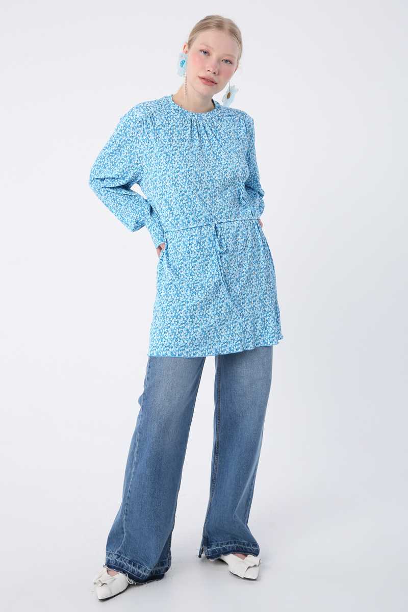 Patterned Piping Belt Comfortable Pleated Tunic