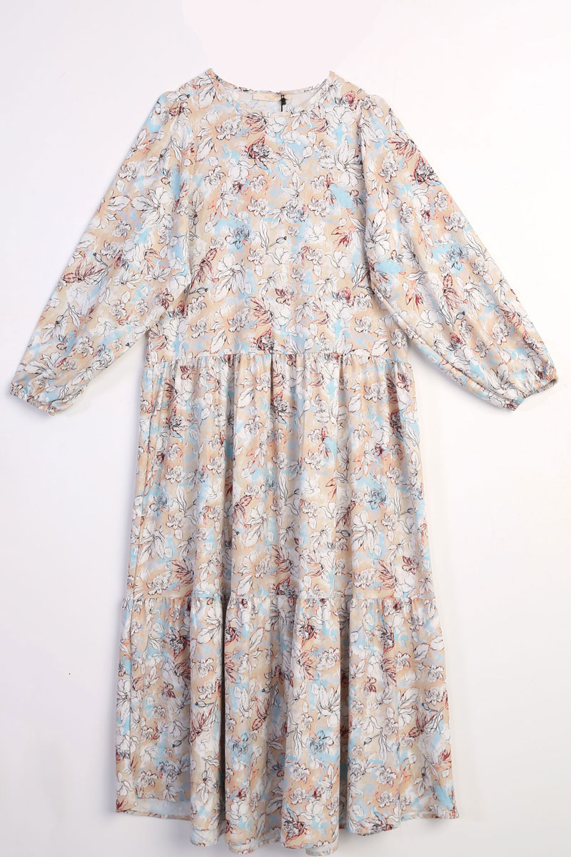 Floral A-line Peasant Sleeve Dress