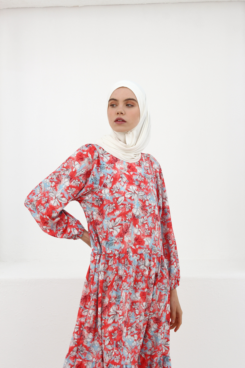 Floral A-line Peasant Sleeve Dress