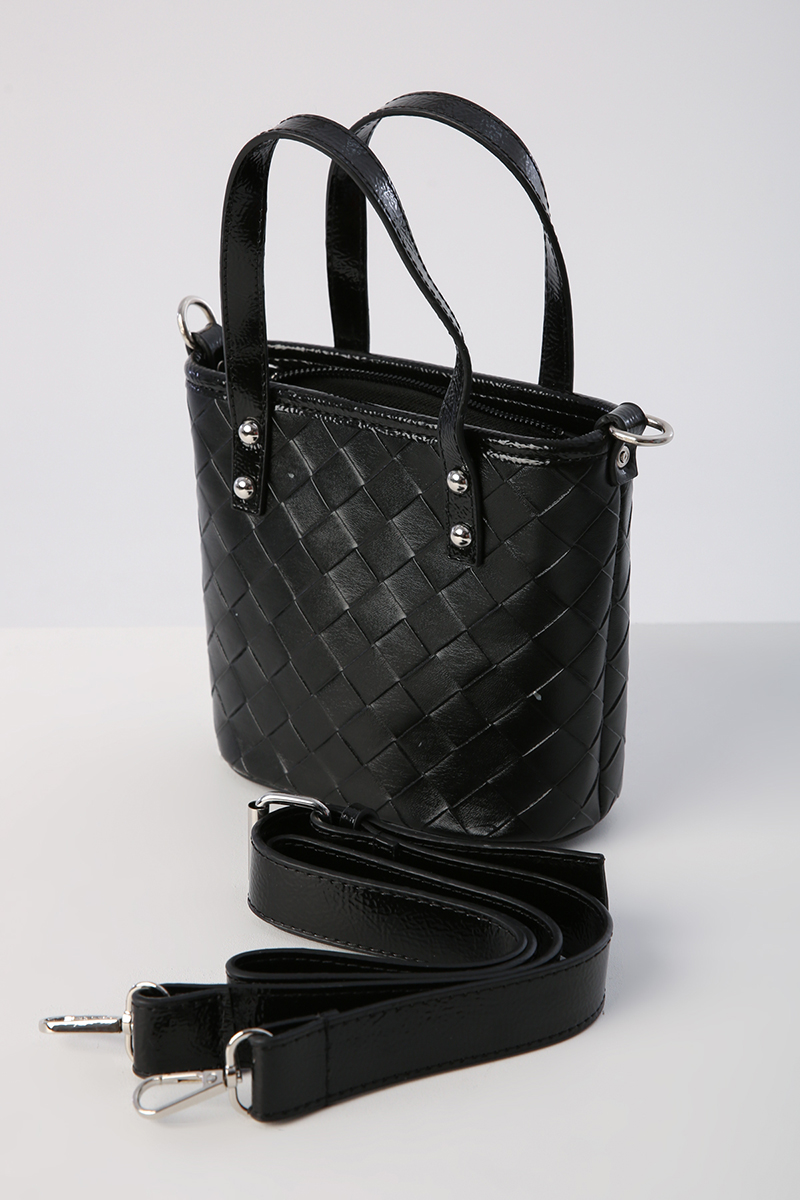 Patterned Cross And Short Strap Mini Faux Leather Bag