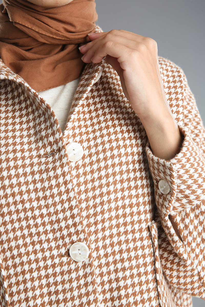Patterned Buttoned Pocket Hijab Jacket
