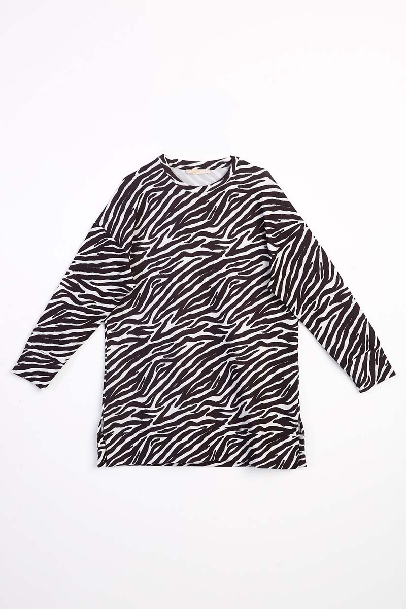 Animal Print Comfy Long Blouse & Pleated Skirt 2 Pieces Set