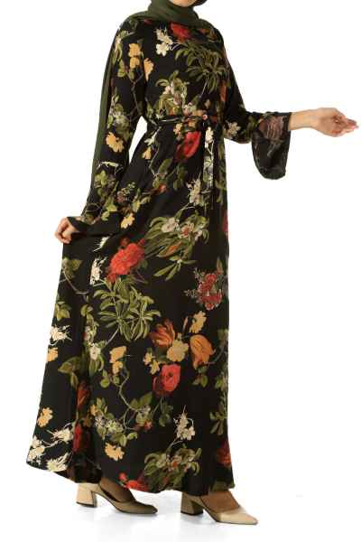 Floral Pattern Belted Dress