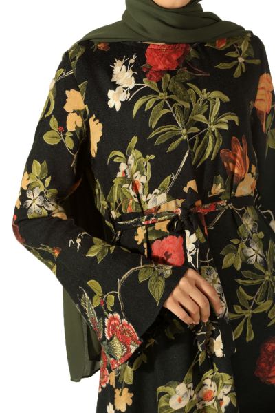 Floral Pattern Belted Dress