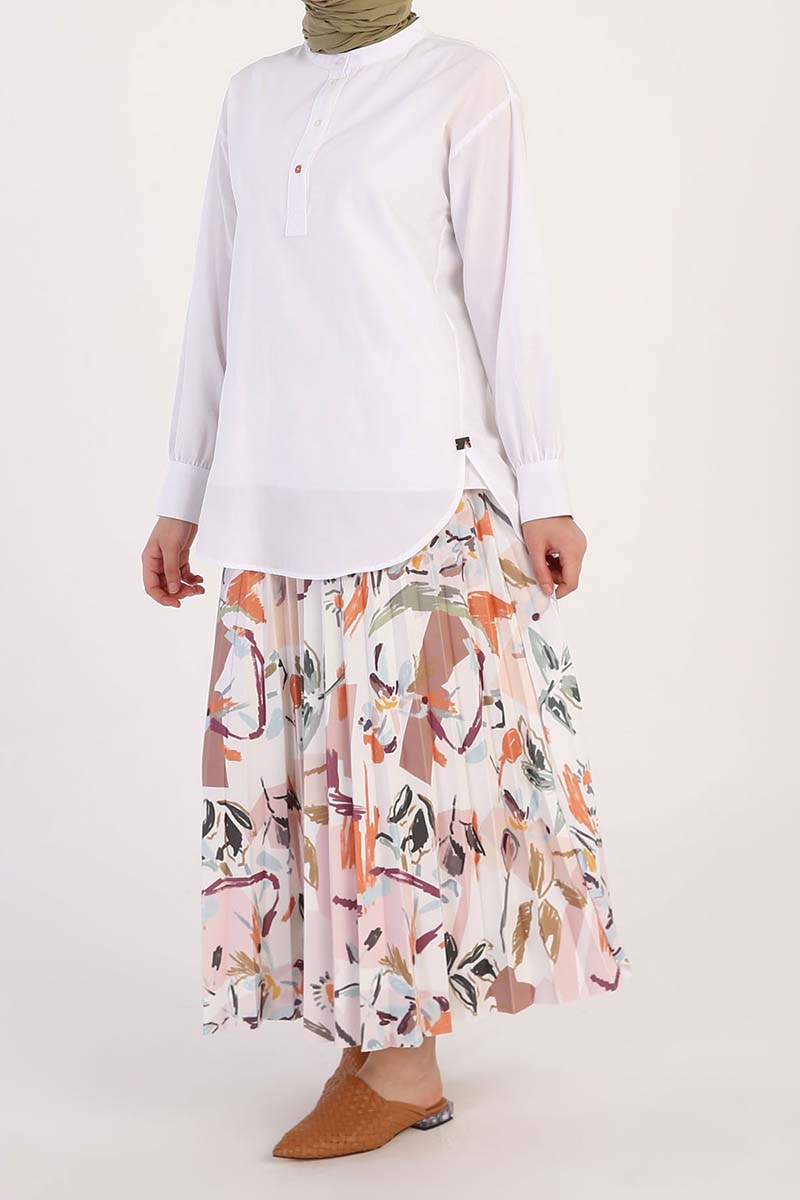 Patterned Pleated Midi Skirt