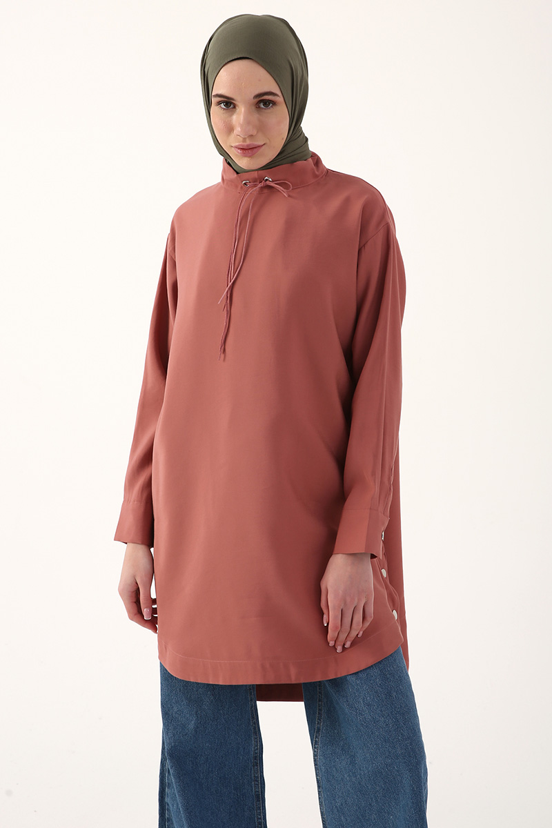Metal Accessory Detailed Stand Collar Tunic