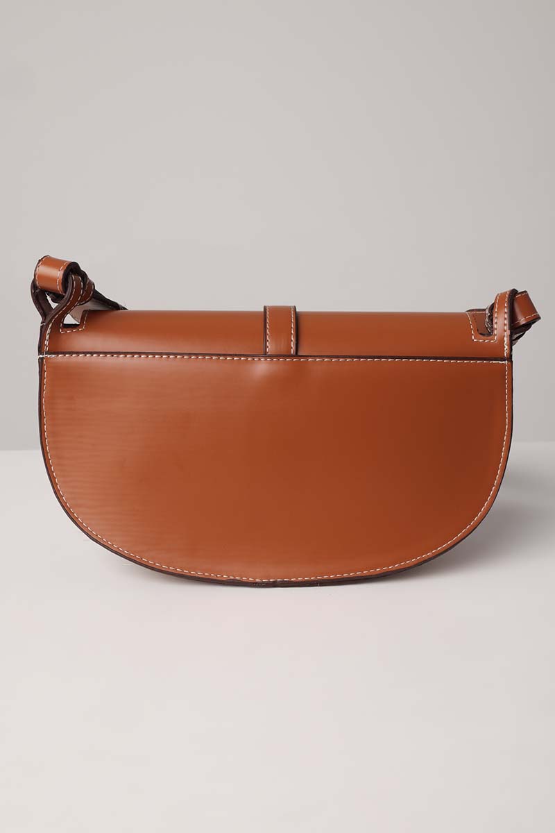 Faux Leather Shoulder Bag With Stitching Detail