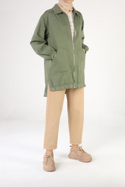Modest Natural Fabric Jacket With Pocket