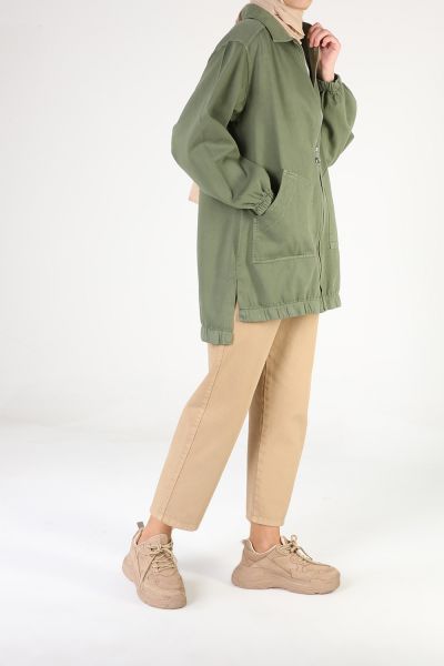 Modest Natural Fabric Jacket With Pocket