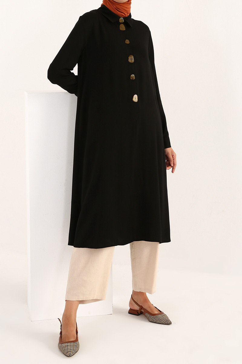 Natural Fabric Button Detailed Tunic