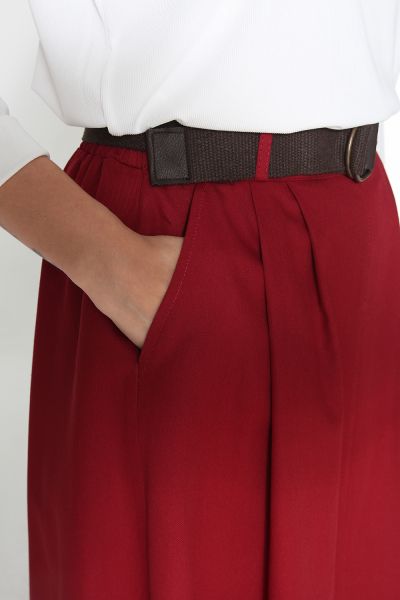 NATURAL FABRIC BELTED SKIRT