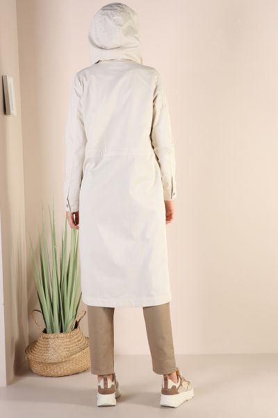 NATURAL FABRIC HOODED TRENCH COAT