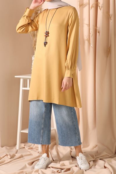 NATURAL FABRIC TUNIC WITH NECKLACE