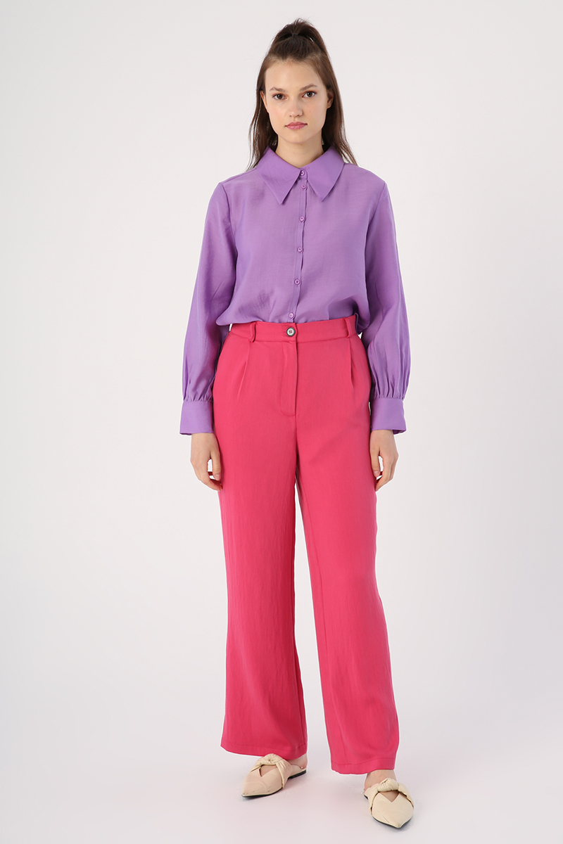 Natural Fabric Pleated Palazzo Trousers