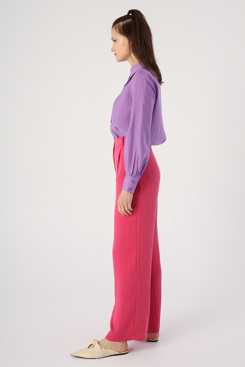 Natural Fabric Pleated Palazzo Trousers