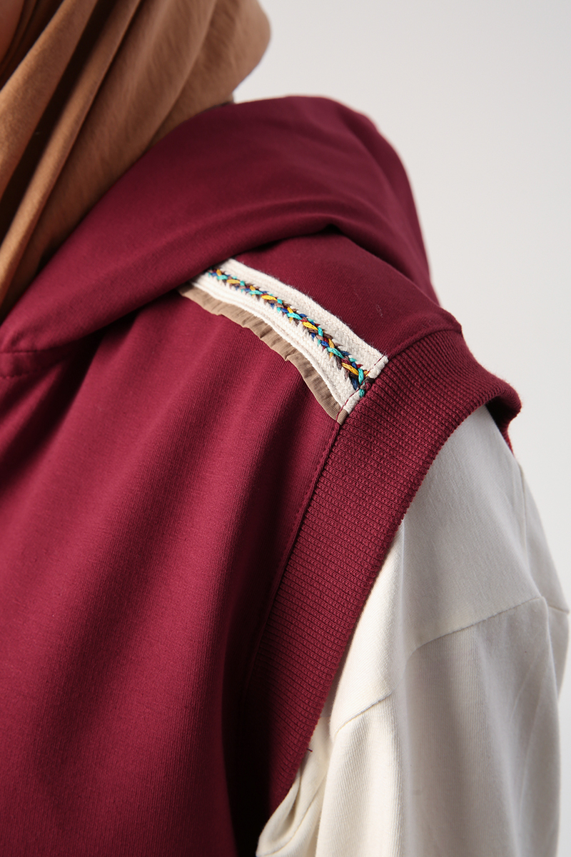 Woven Garnish Line Detail Hooded Vest