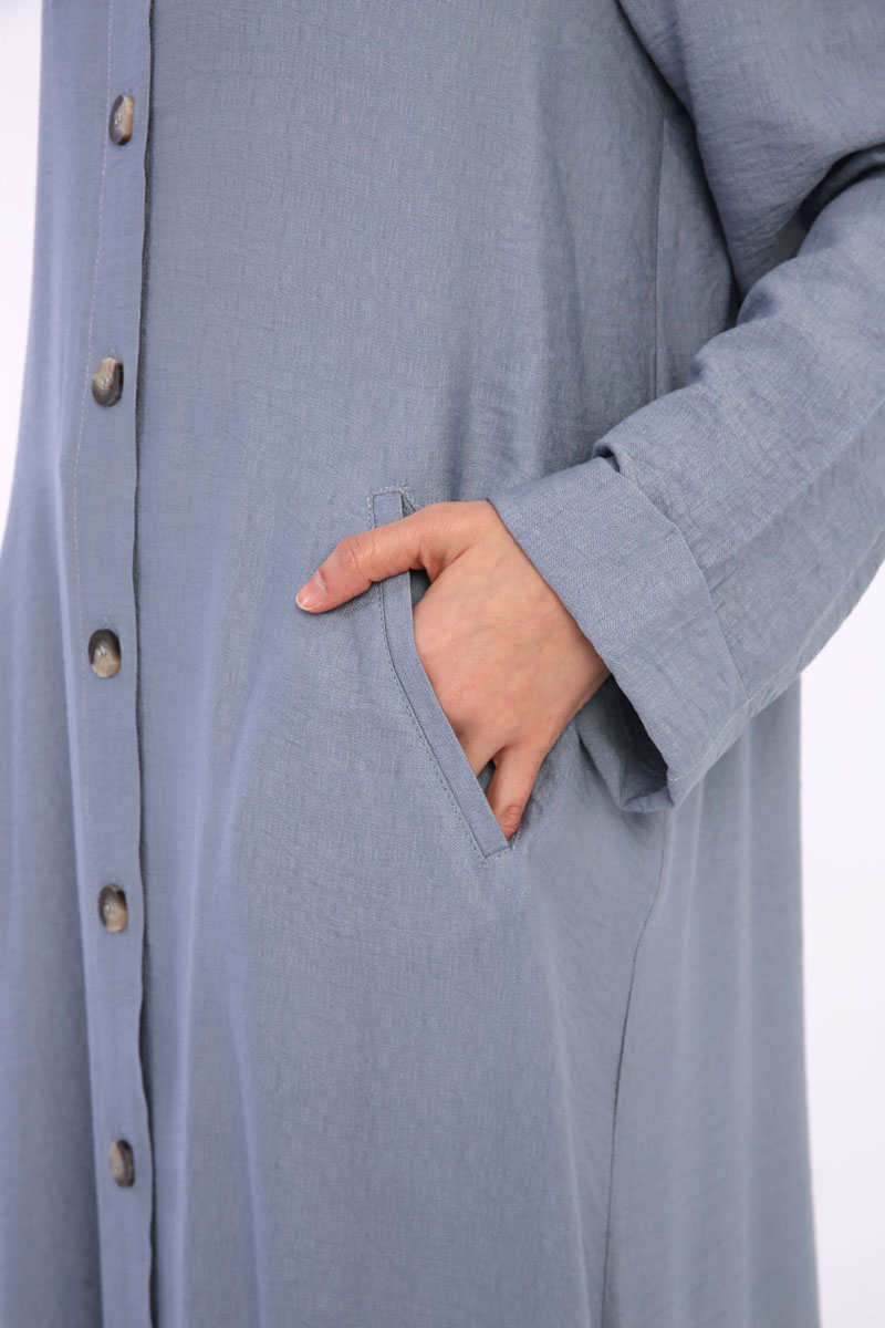 Button Front Viscose Abaya With Pocket 