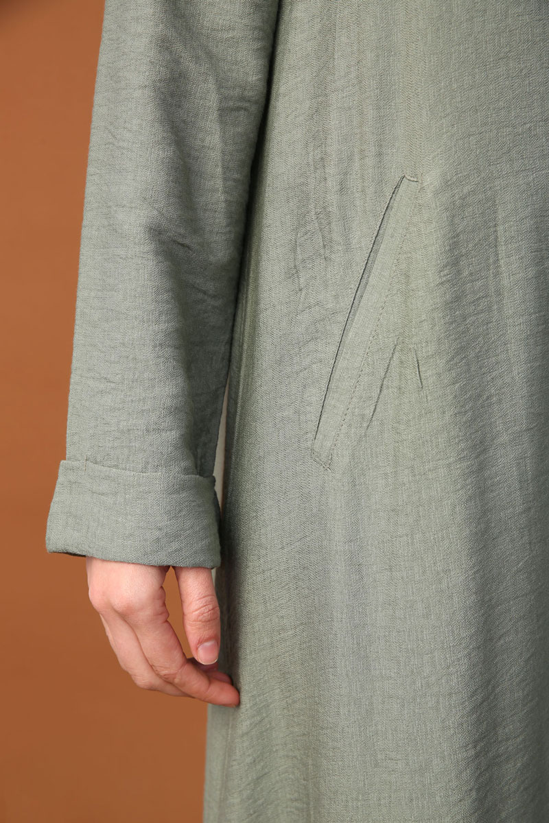 Button Front Viscose Abaya With Pocket 
