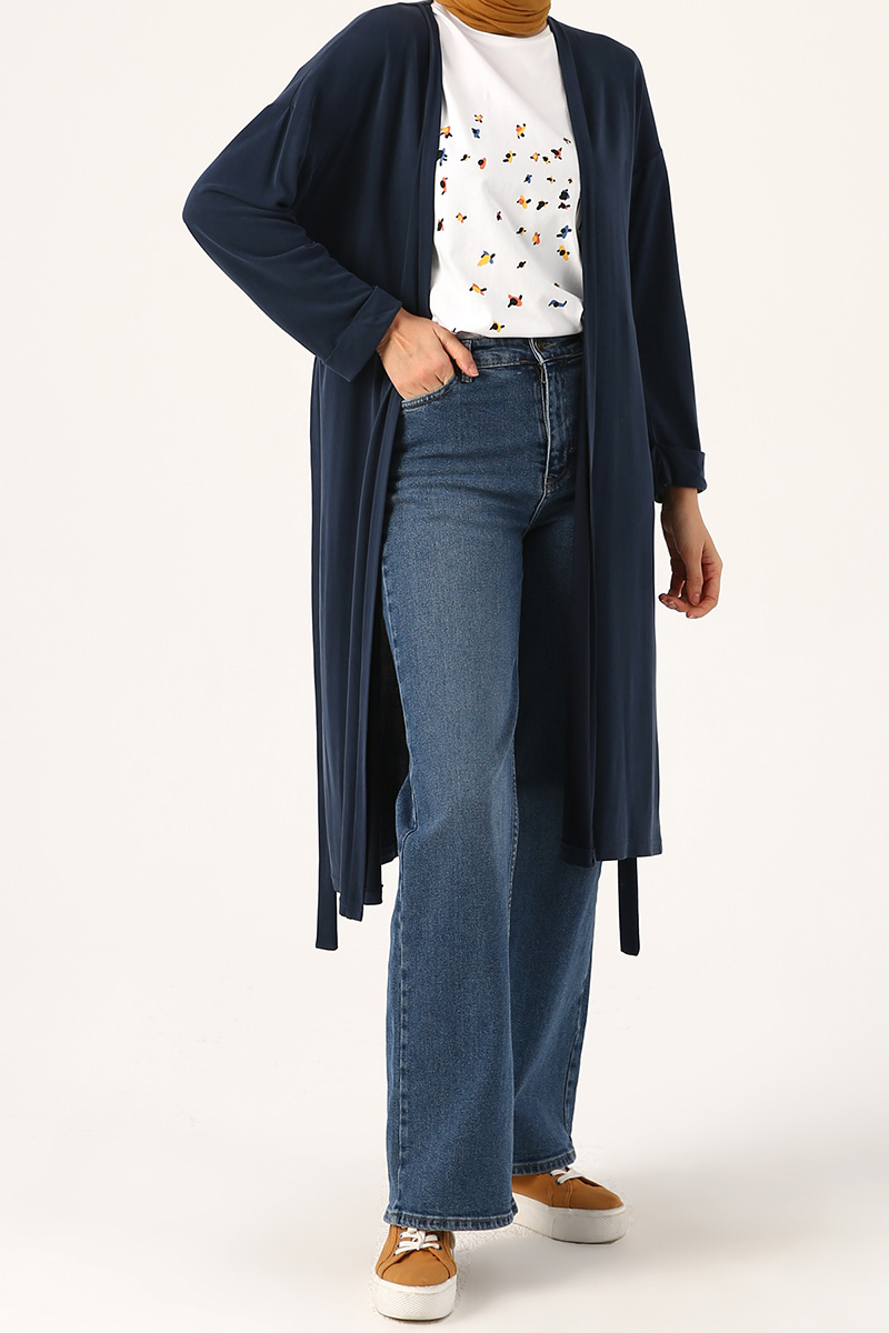 Double Sleeve Belted Combed Cotton Cardigan