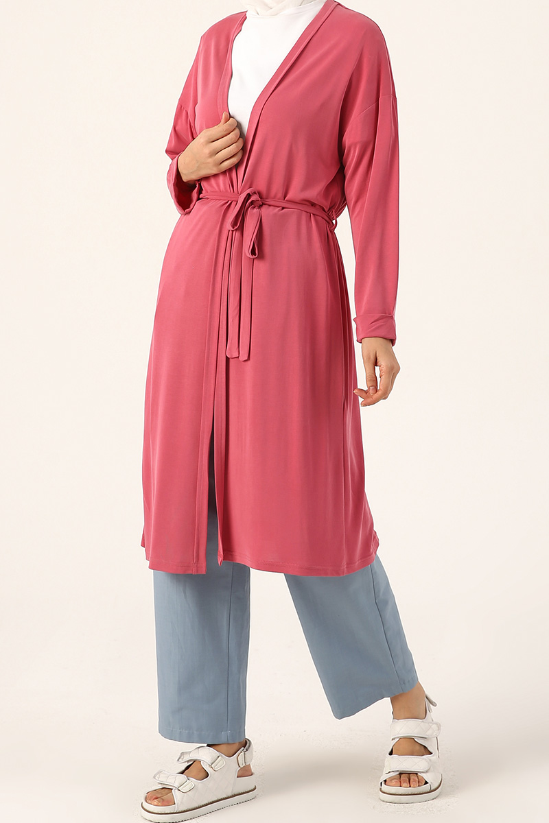 Double Sleeve Belted Combed Cotton Cardigan