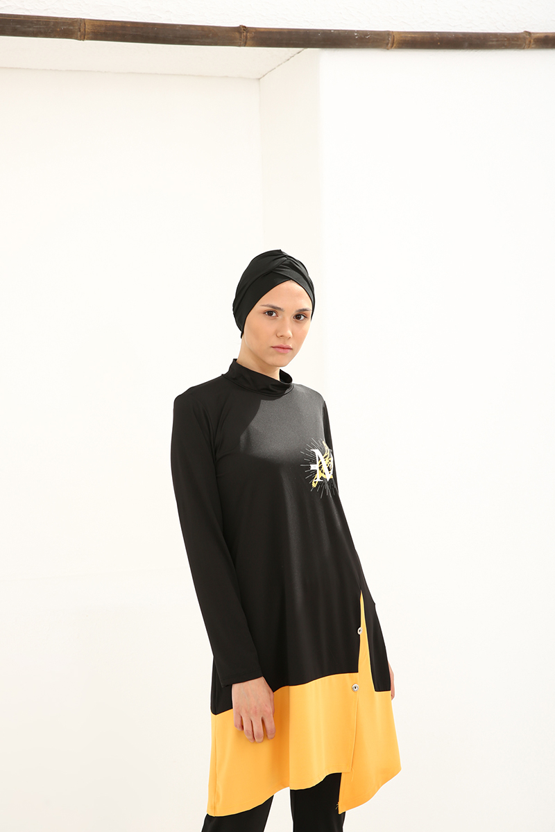 Button and Print Detail 4 Pieces Burkini