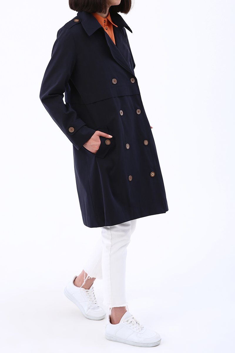 Buttoned Pocket Trench Coat