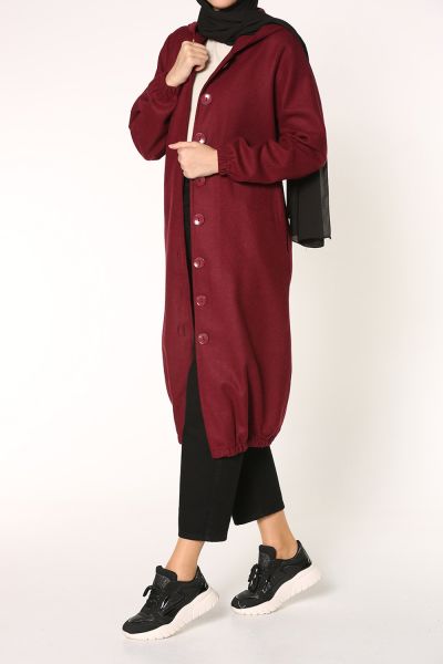 HOODED BUTTONED OVERCOAT