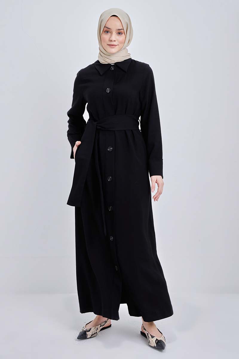 Buttoned Belted Abaya