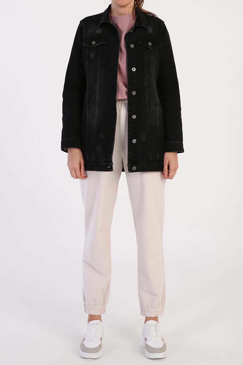 100% Cotton Buttoned Long Jean Jacket
