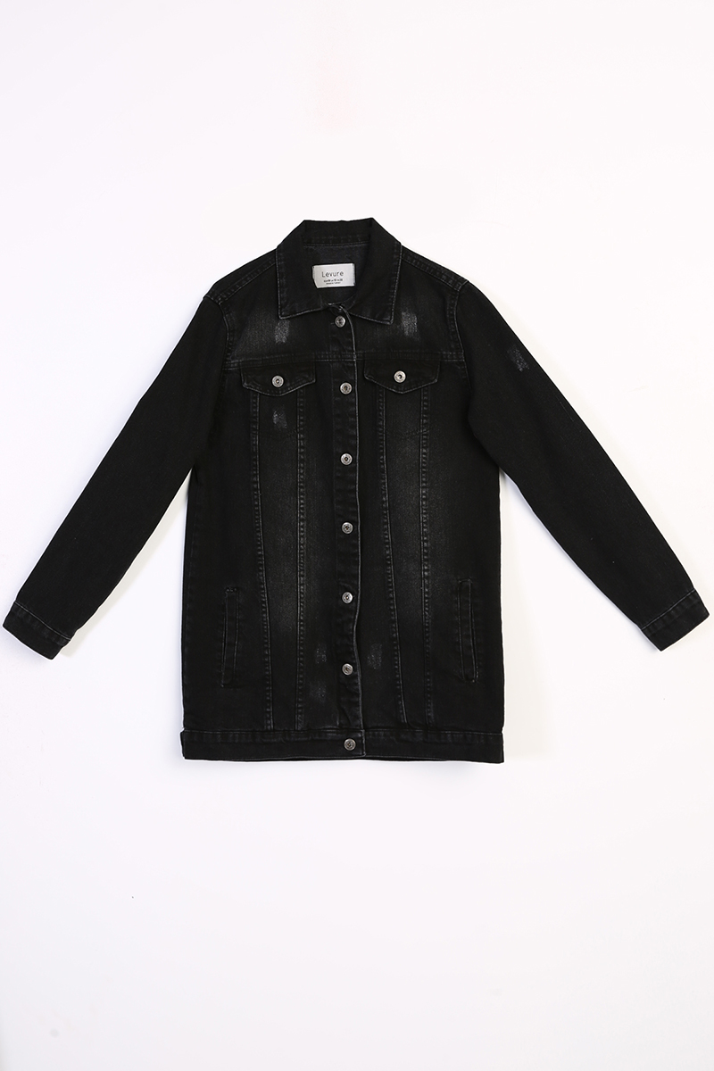 100% Cotton Buttoned Long Jean Jacket
