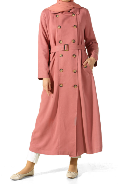 BELTED LINED TRENCHCOAT WITH BUTTON