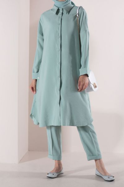 Button Detailed Shirt and Pants Suit