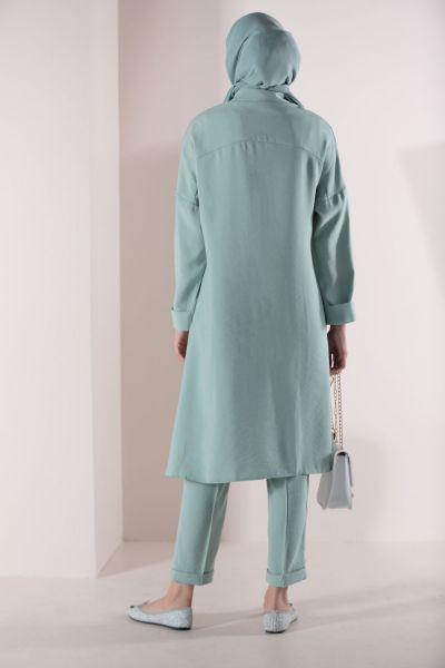 Button Detailed Shirt and Pants Suit