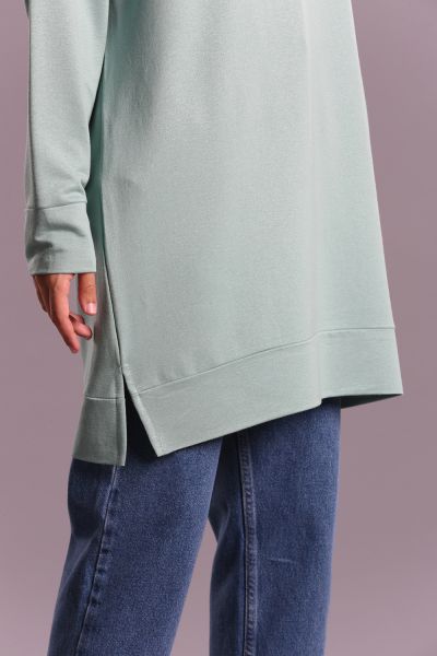Düz Manşet Penye Yırtmaçlı Tunik Sweatshirt