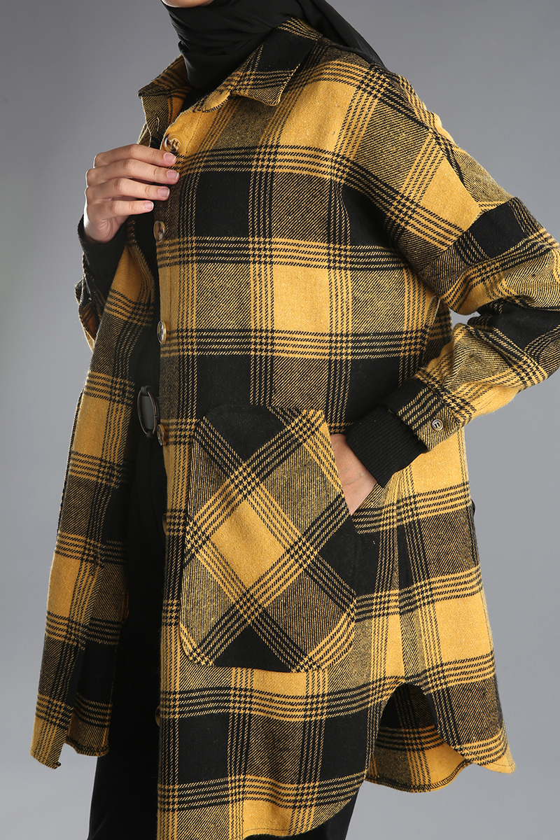 Plaid Patterned Buttoned Pocket Shirt Tunic