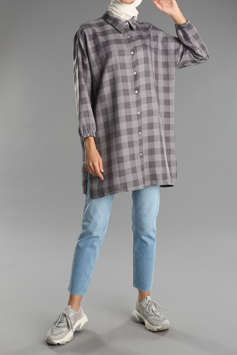 Plaid Patterned Buttoned Shirt Tunic