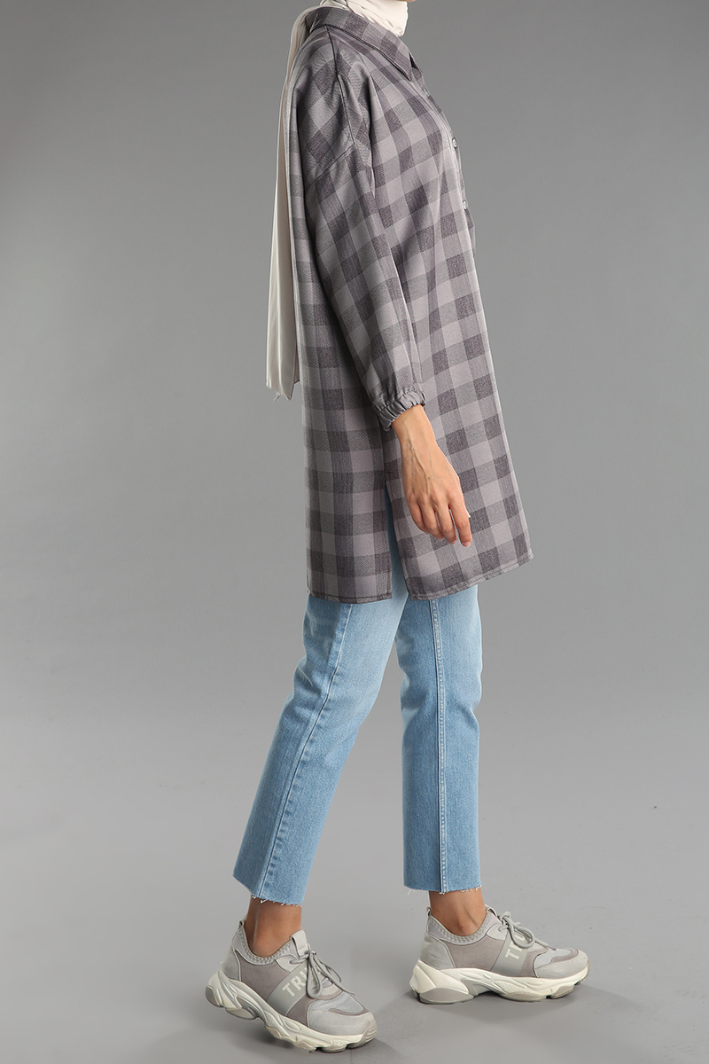 Plaid Patterned Buttoned Shirt Tunic