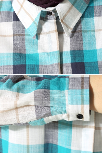 Hidden Button Plaid Shirt Tunic