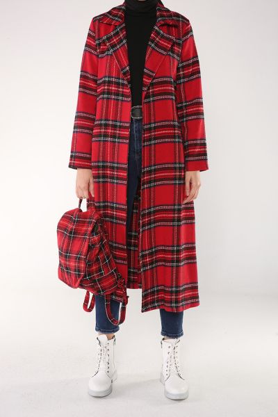 PLAID BELTED CAPE