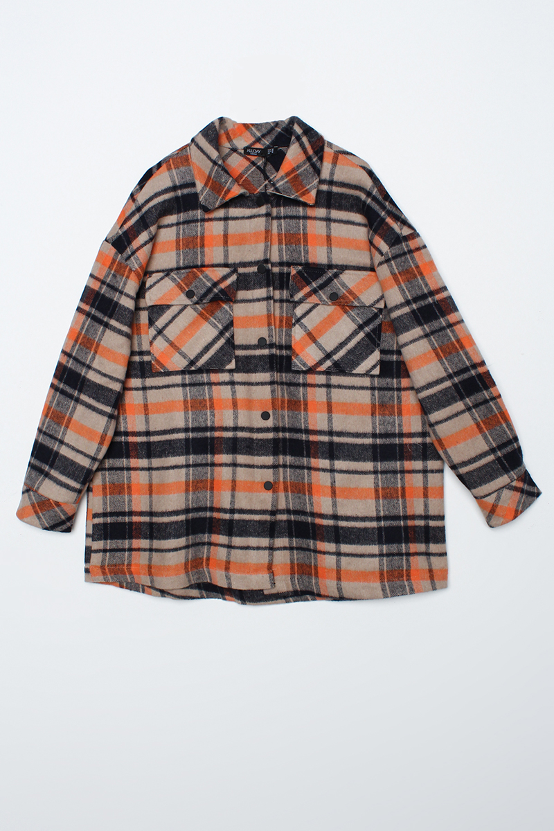 Plaid Lumberjack Snap Fastener Oversize Shirt