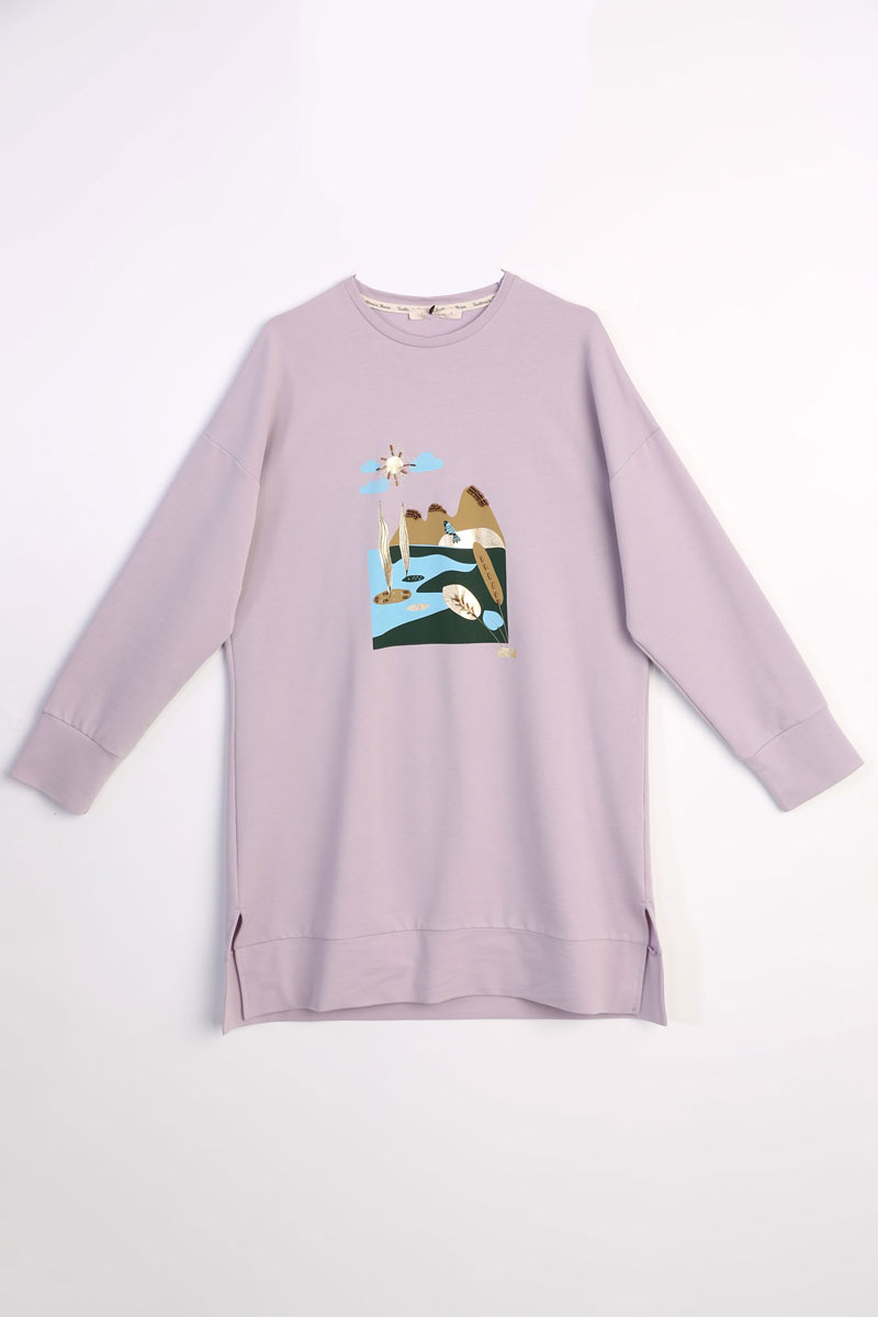 Crew-Neck Printed Sweatshirt Tunic