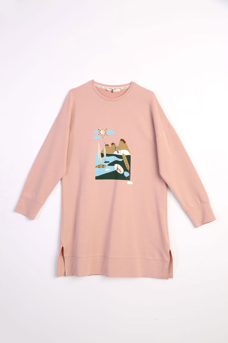 Crew-Neck Printed Sweatshirt Tunic