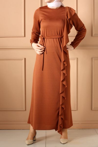 Ruffle Detailed Belted Dress