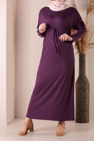 Tie Front Button Detailed Sleeve Long Dress