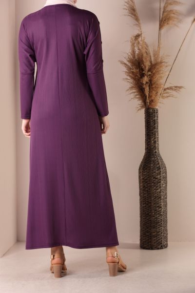 Tie Front Button Detailed Sleeve Long Dress