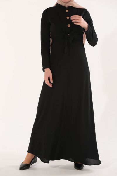 Button and Lacing Front Cotton Long Dress