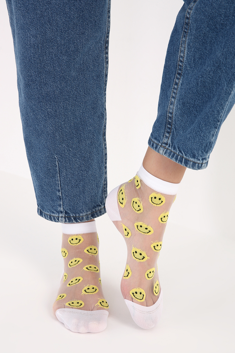 Emoji Desenli Tül Soket Çorap