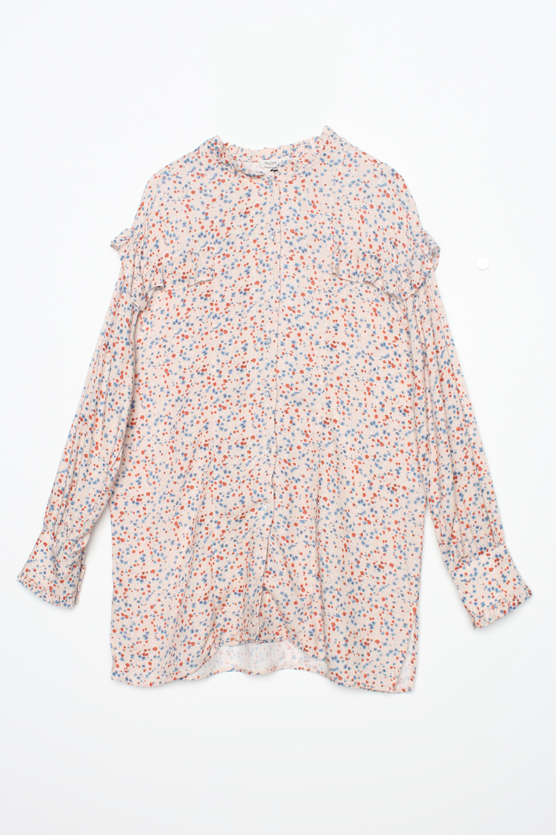 Printed Patterned Frilly Detailed Shirt Tunic