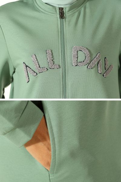 Embroidered Zipper Front Long Tracksuit